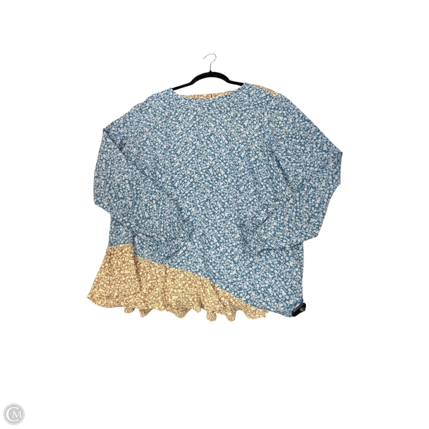 Blouse Long Sleeve By Logo In Blue & Cream, Size: Xl