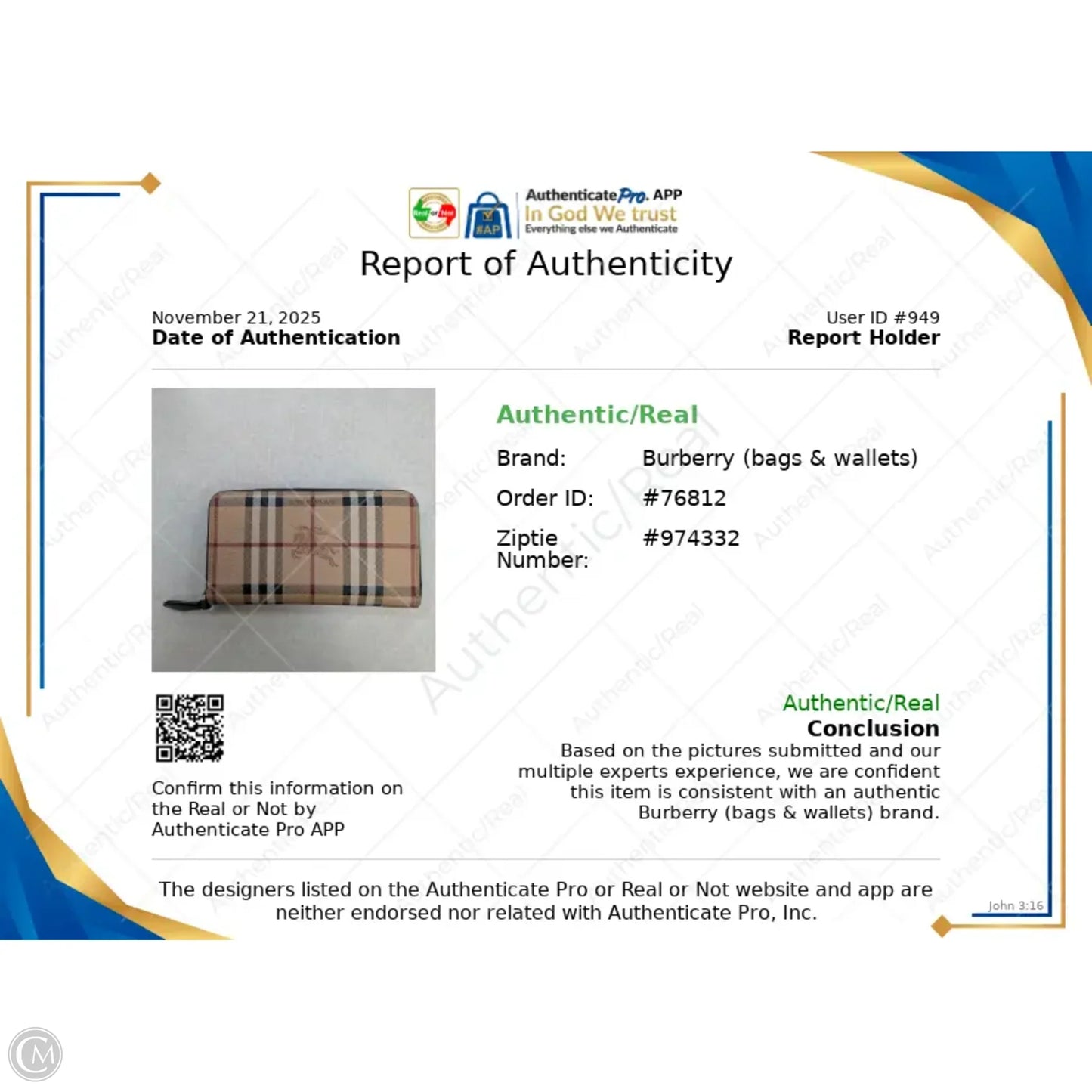 Wallet Luxury Designer By Burberry, Size: Large