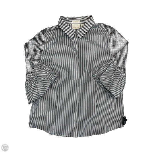 Top Long Sleeve By Chicos In Grey & White, Size: L