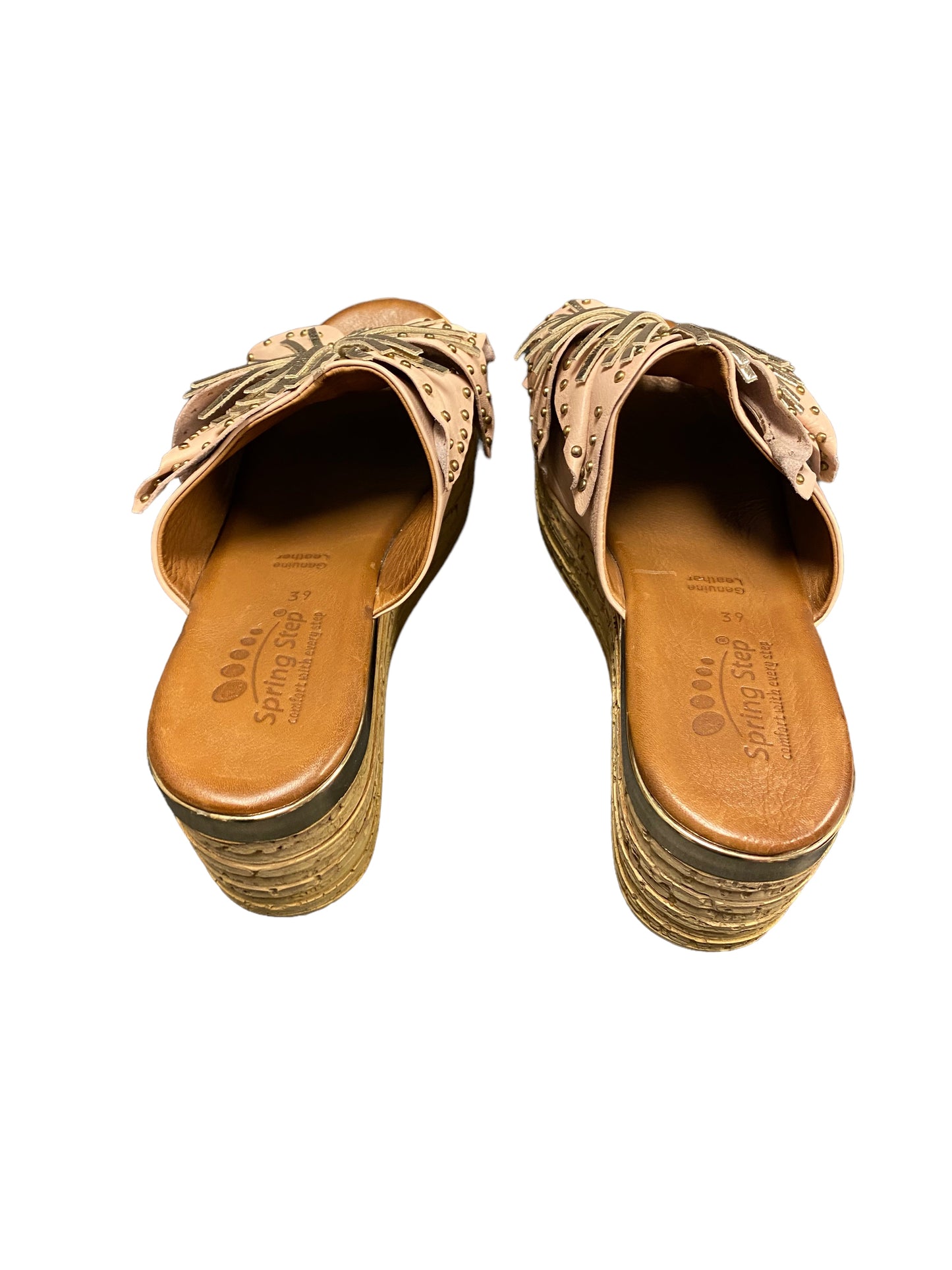 Pink & Silver Sandals Heels Wedge Spring Step, Size 8.5