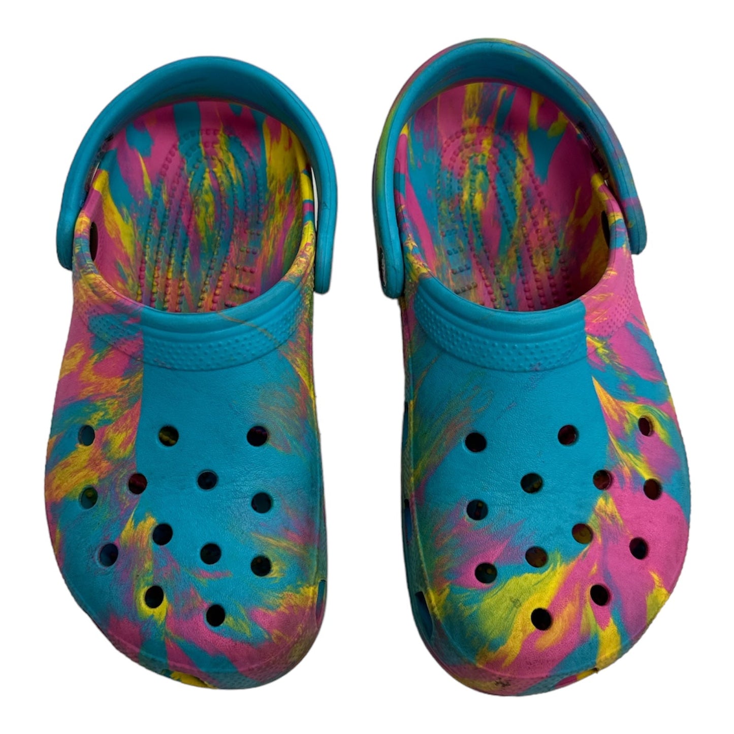 Tie Dye Print Shoes Flats Crocs, Size 8