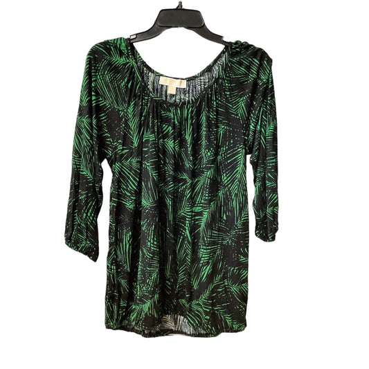 Black & Green Top Long Sleeve Designer Michael By Michael Kors, Size M