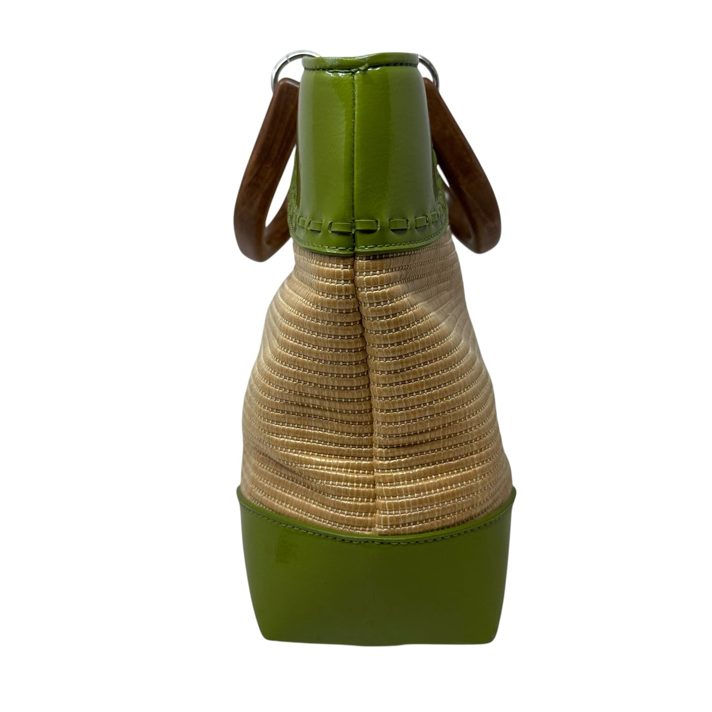 Straw Wood Handled Green Accent Tote By Ann Taylor, Size: Medium
