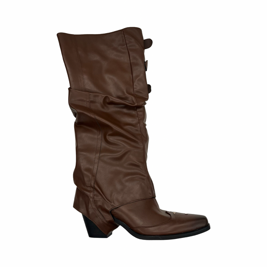 Boots Knee Heels By Clothes Mentor In Brown, Size:8