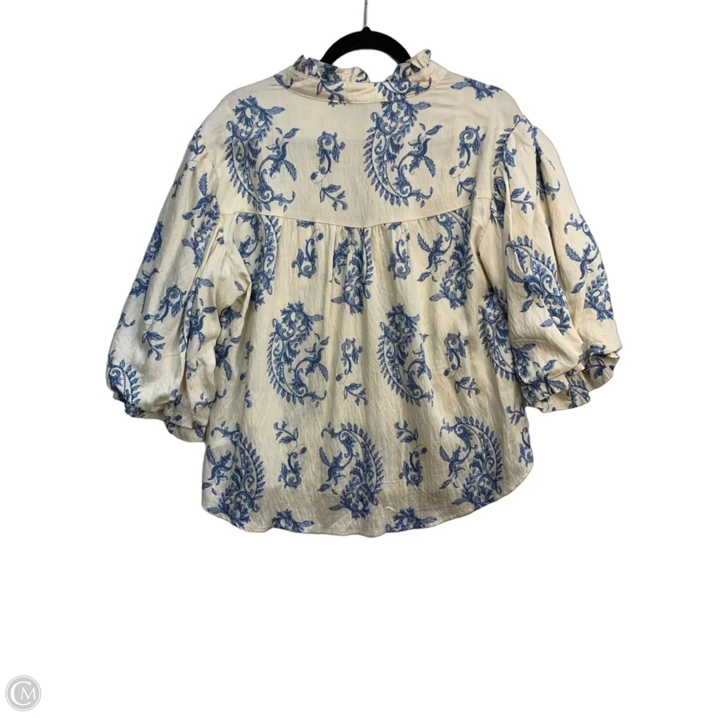 Blouse Long Sleeve By Gigio In Blue & Cream, Size: M
