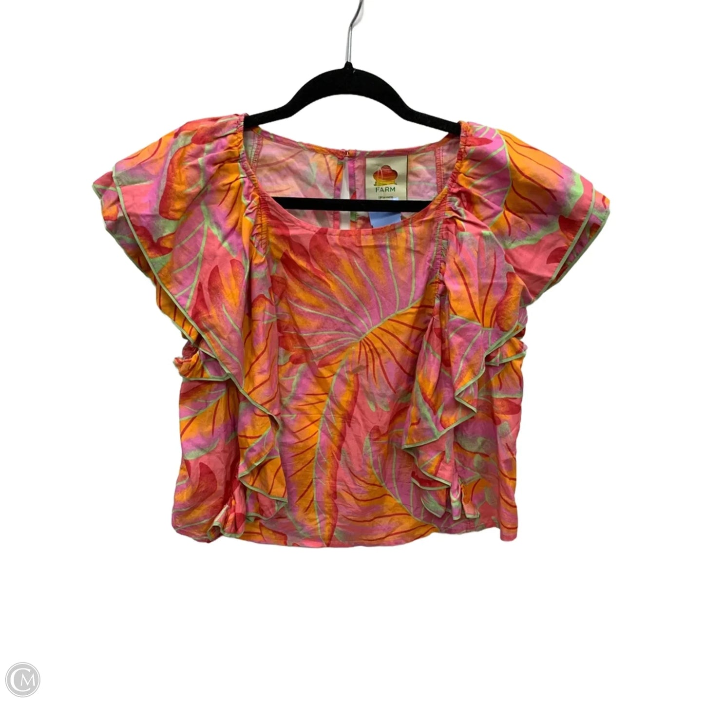 Top Short Sleeve By Farm Rio In Orange & Pink, Size: M