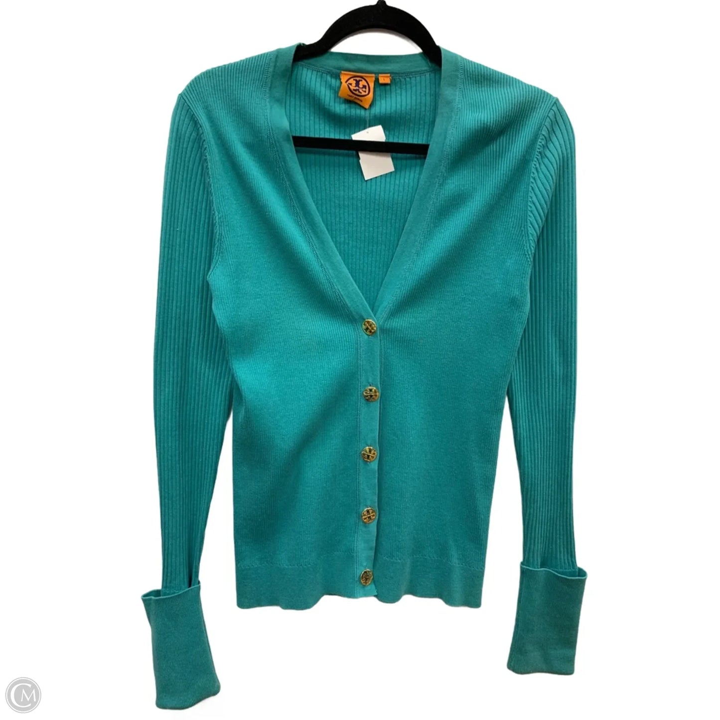 Cardigan Designer By Tory Burch In Teal, Size: L