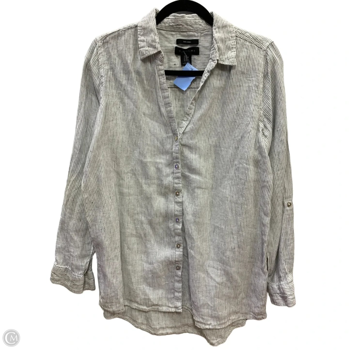 Blouse Long Sleeve By Tahari In Striped Pattern, Size: M