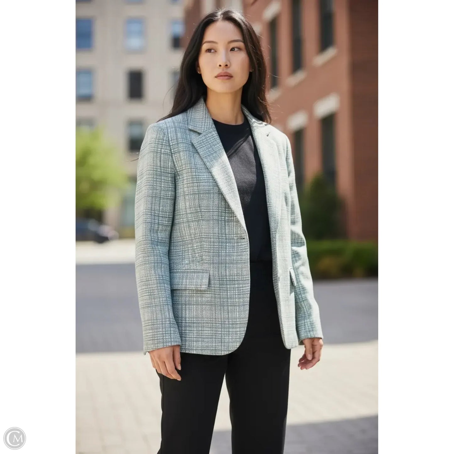 Blazer Designer By Tory Burch In Cream & Green, Size: 4