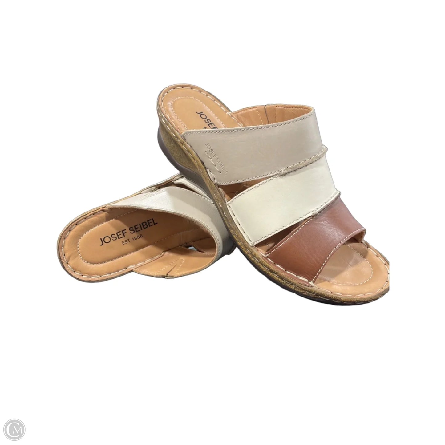 Sandals Heels Platform By Josef Seibel In Brown & Cream, Size: 10