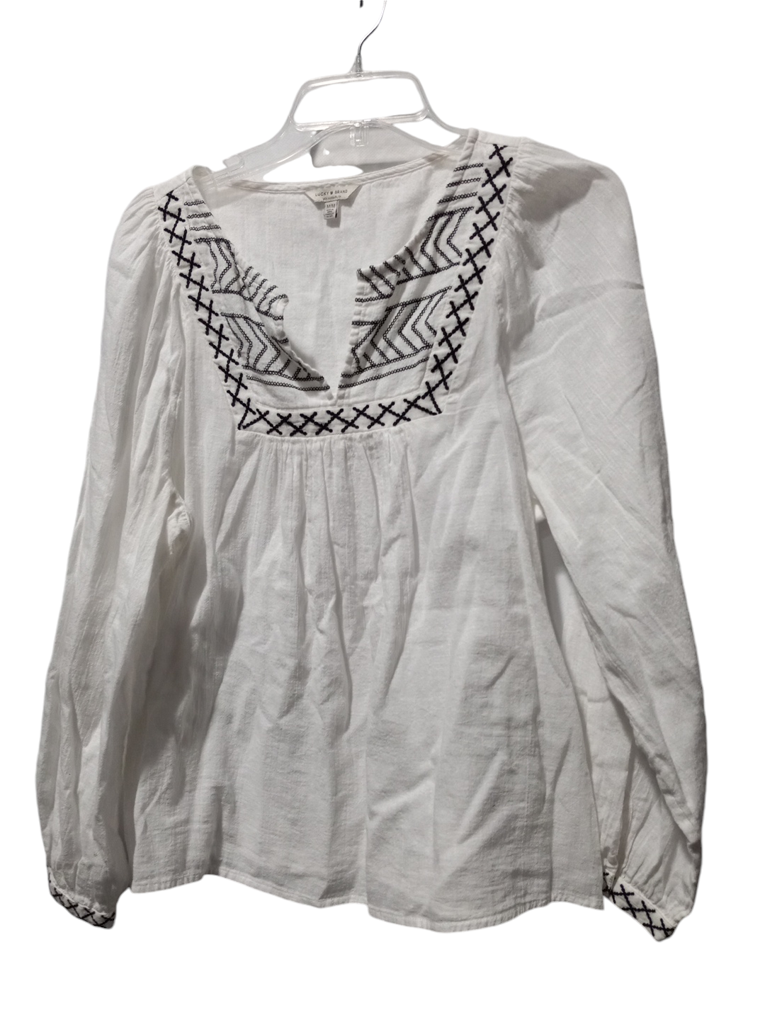 Blouse Long Sleeve By Lucky Brand In Black & White, Size: M