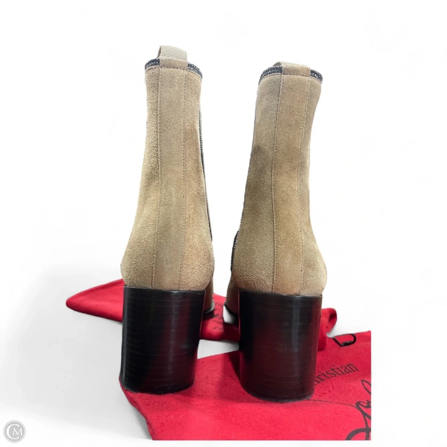 Boots Luxury Designer By Christian Louboutin In Tan, Size: 10