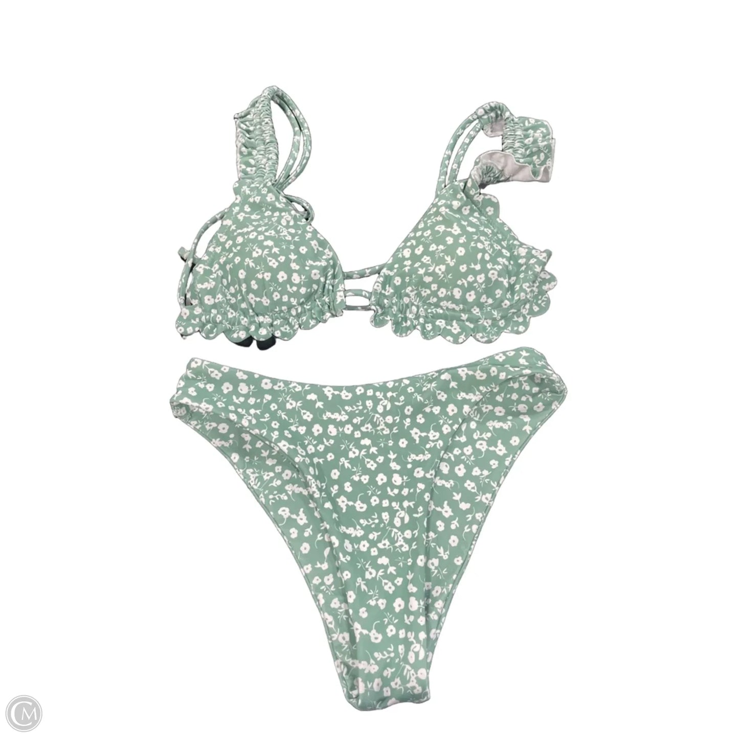 Swimsuit 2pc By Clothes Mentor In Green & White, Size: S