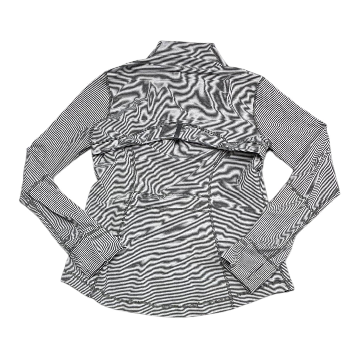 Athletic Top Long Sleeve Collar By Lululemon In Grey & White, Size: 12