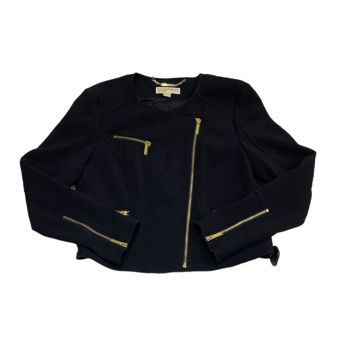 Jacket Moto By Michael By Michael Kors In Black & Gold, Size: L