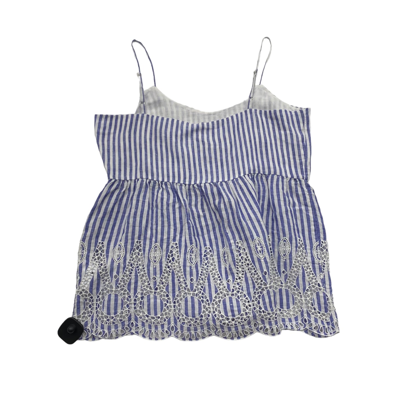 Blue & White Top Sleeveless Designer 120% Lino, Size L