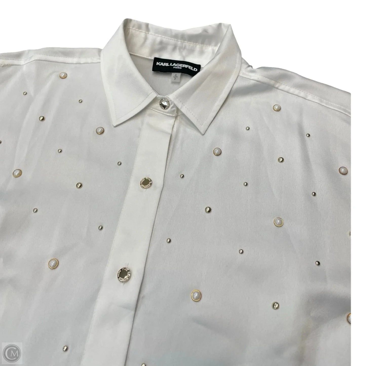 Top Long Sleeve Designer By Karl Lagerfeld In Gold & White, Size: S