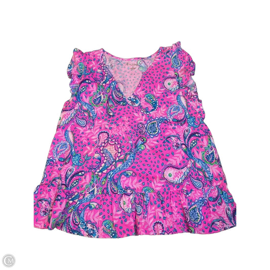 Top Short Sleeve Designer By Lilly Pulitzer In Blue & Pink, Size: Xs