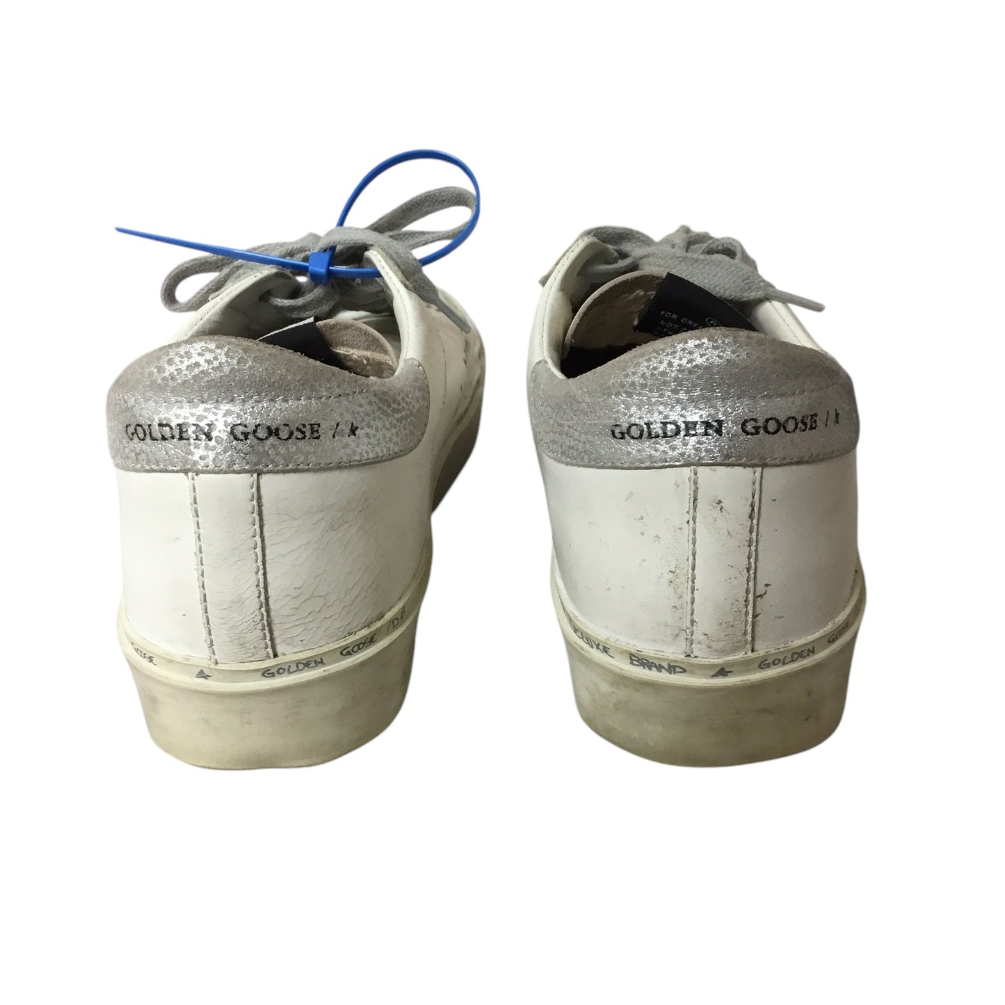 Shoes Luxury Designer By Golden Goose In Silver & White, Size: 39