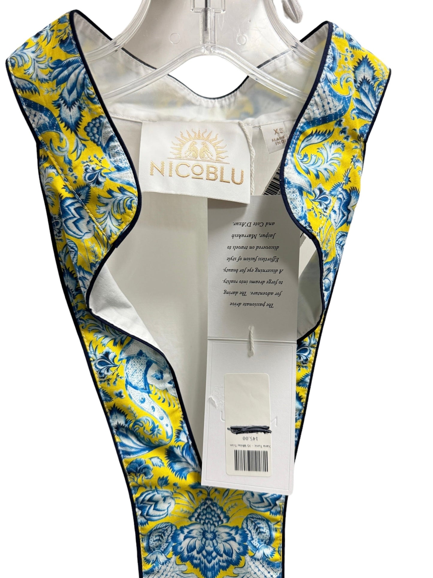White & Yellow Tunic 3/4 Sleeve Nico Blu, Size Xs