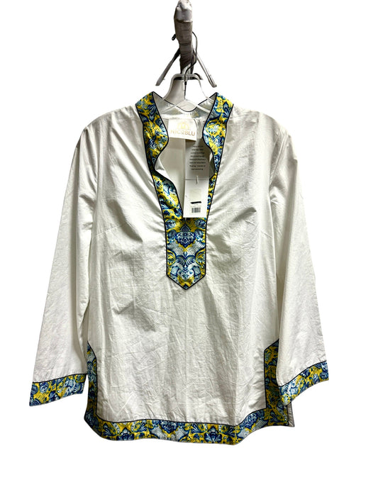 White & Yellow Tunic 3/4 Sleeve Nico Blu, Size Xs