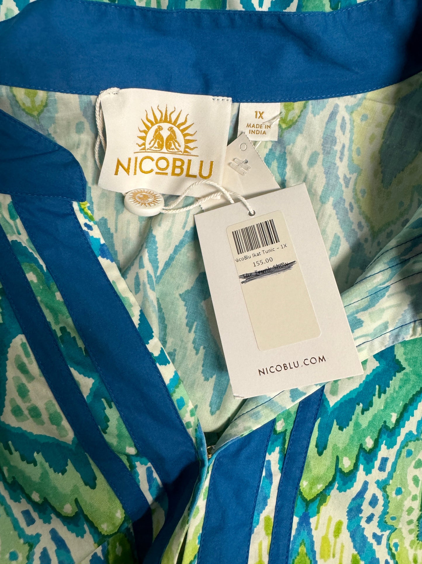 Blue & Green Tunic 3/4 Sleeve Nico Blu Size 1x
