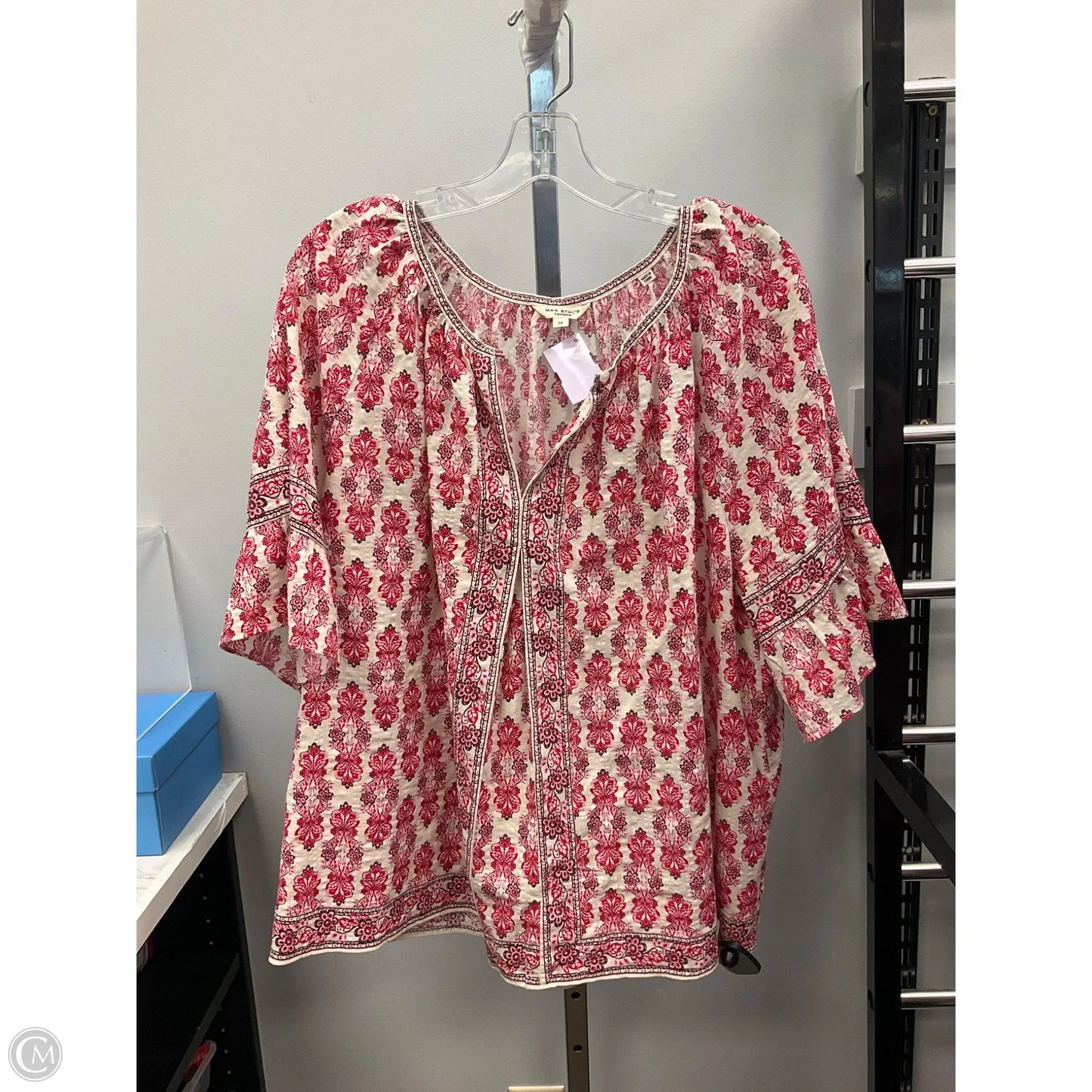 Top Short Sleeve By Max Studio In Red & White, Size: 1x