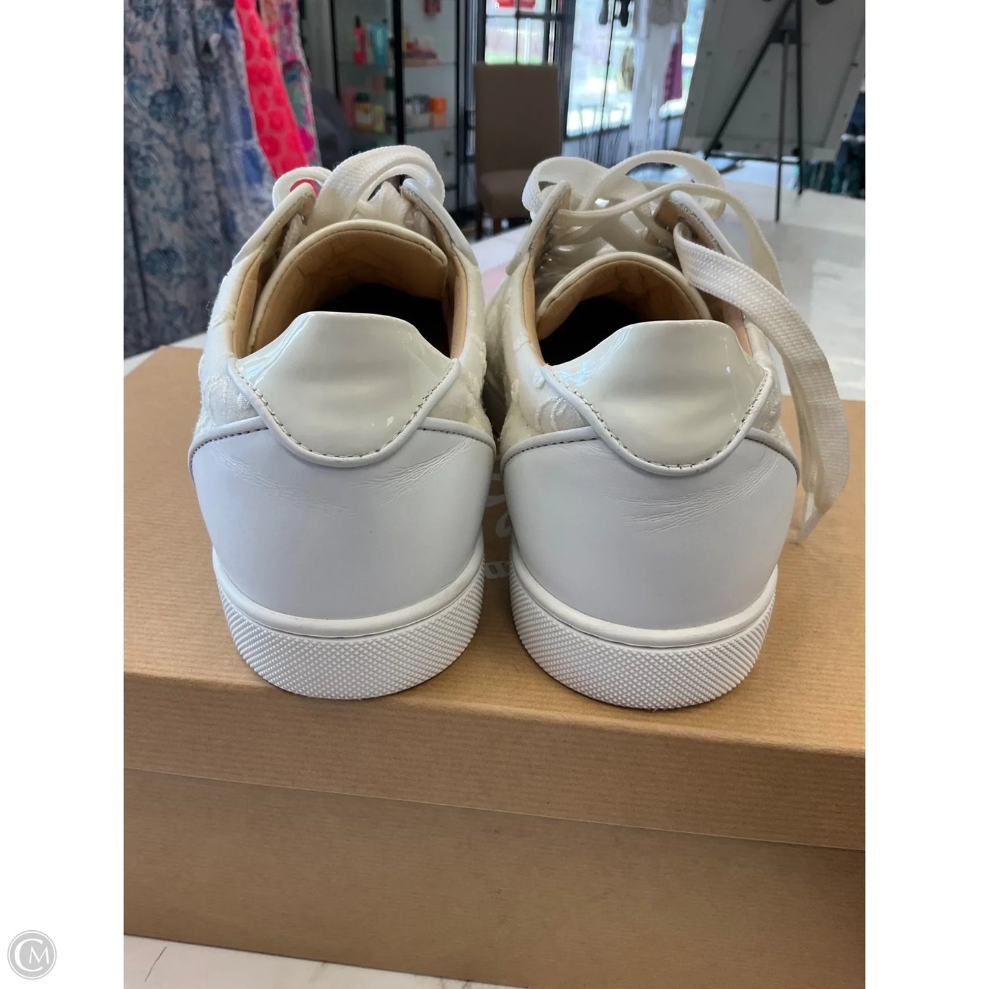 Shoes Luxury Designer By Christian Louboutin In Cream, Size: 7.5