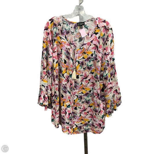 Top 3/4 Sleeve By I.N. StudioIn Floral Print, Size: 3x