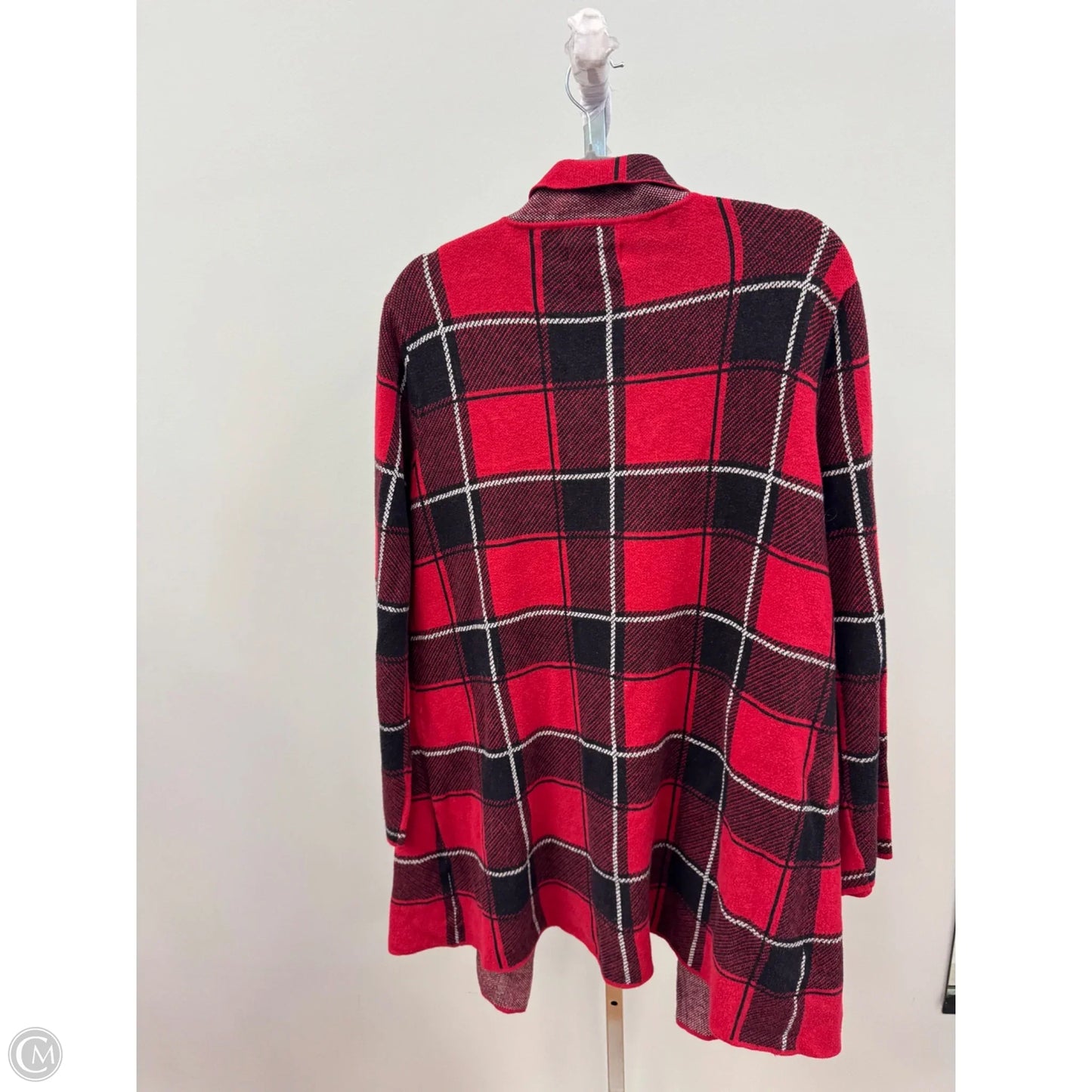 Sweater Cardigan By Elle In Plaid Pattern, Size: Xl