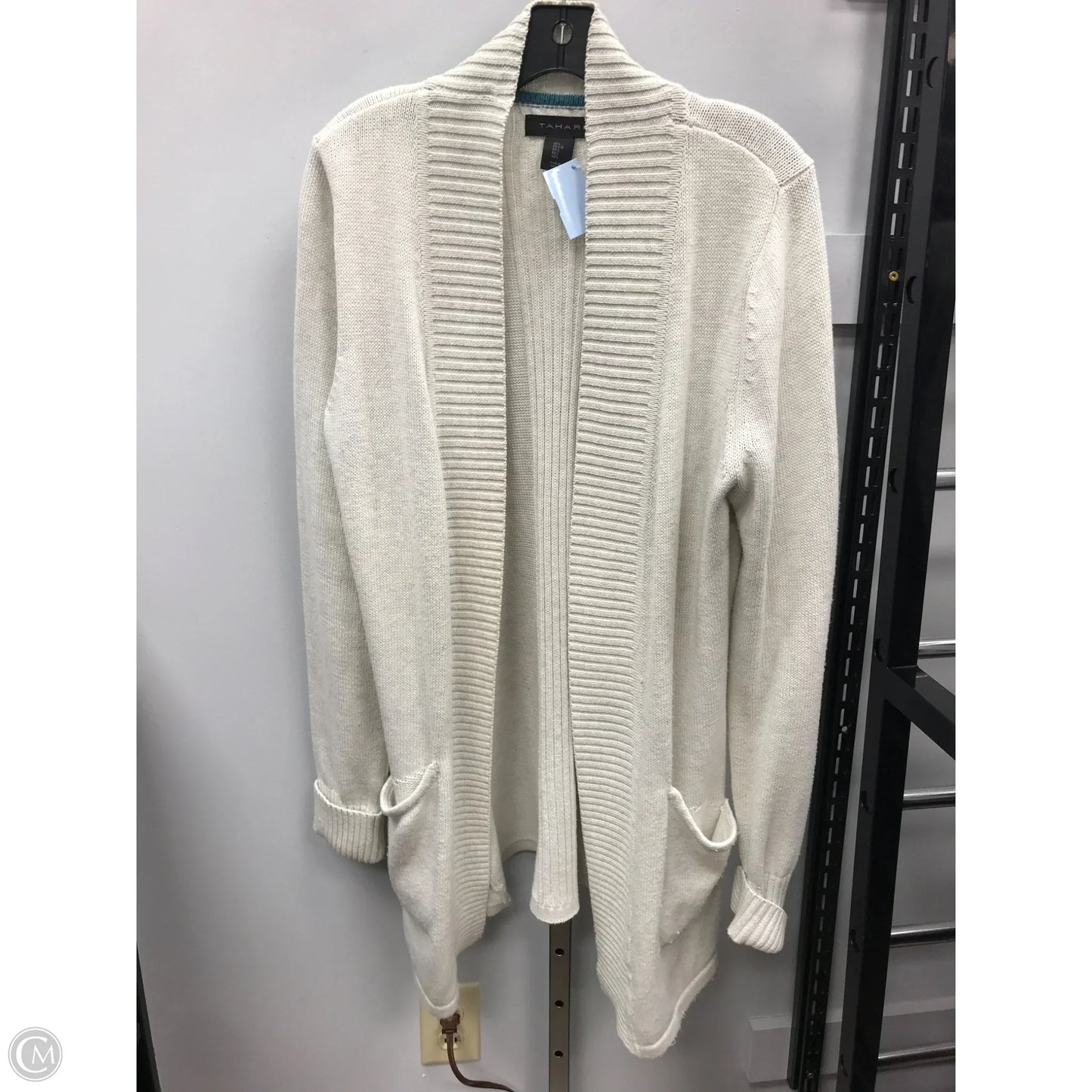 Sweater Cardigan By Tahari In Grey, Size: L