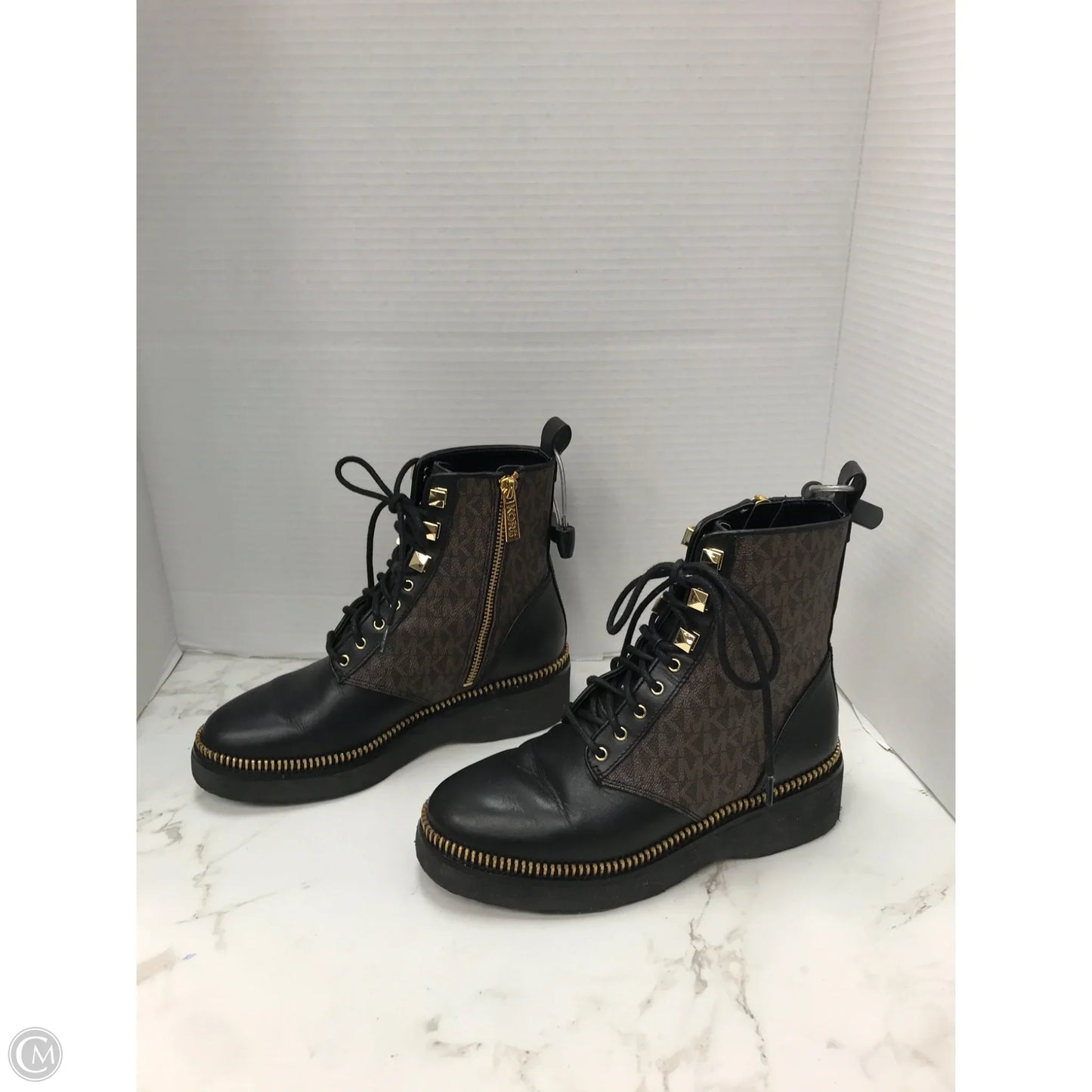 Boots Designer By Michael Kors In Black & Brown, Size: 6