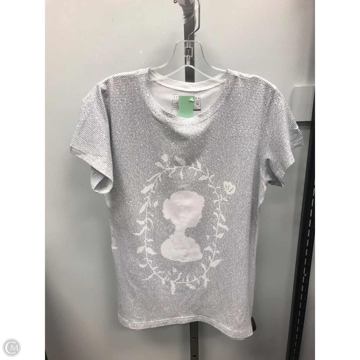 Top Short Sleeve By Cmc In Grey & White, Size: L