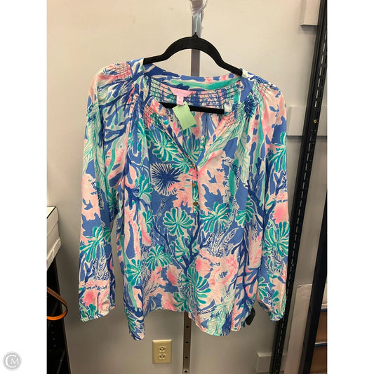 Top Long Sleeve Designer By Lilly Pulitzer In Blue & Pink, Size: Xl