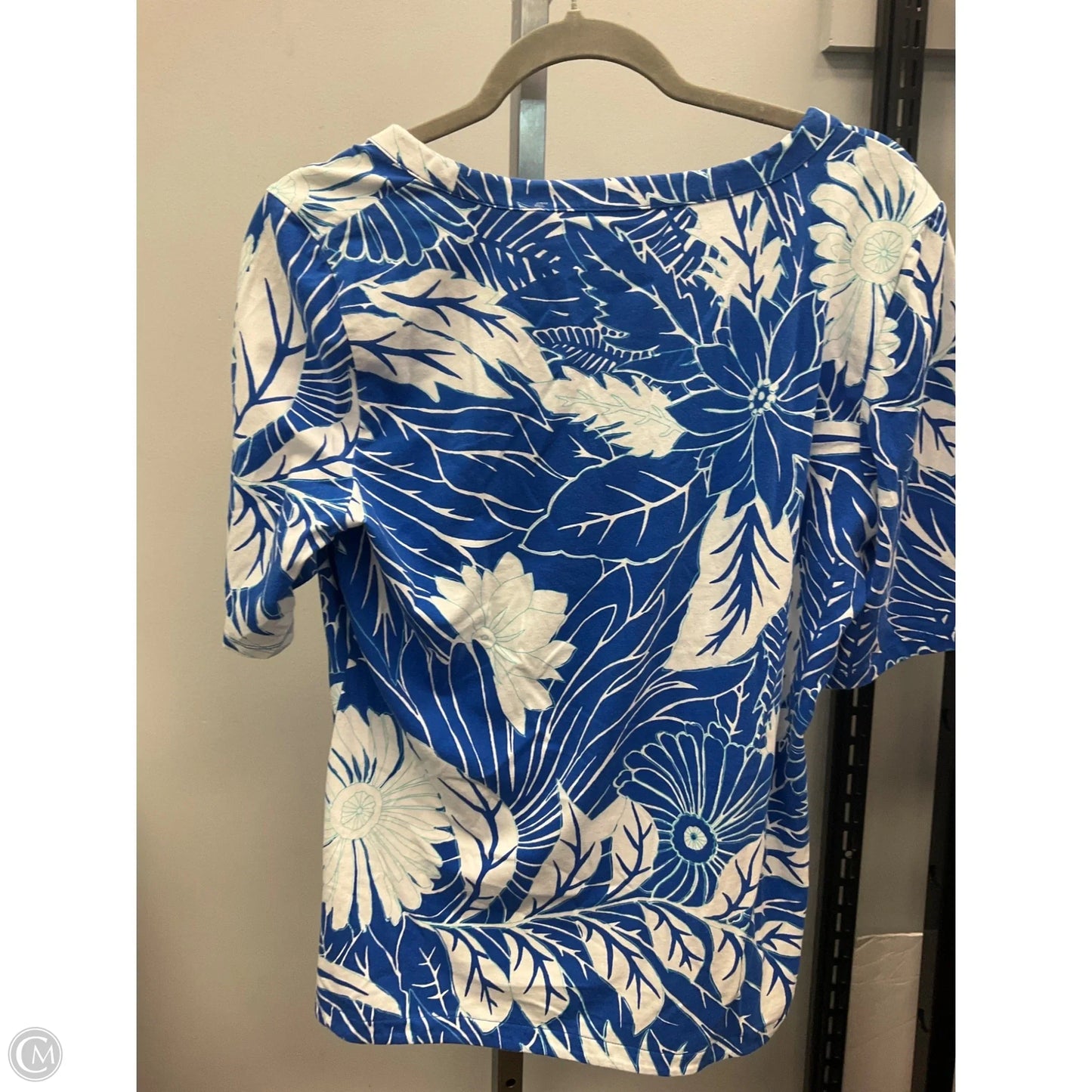 Top Short Sleeve By Talbots In Blue & White, Size: L