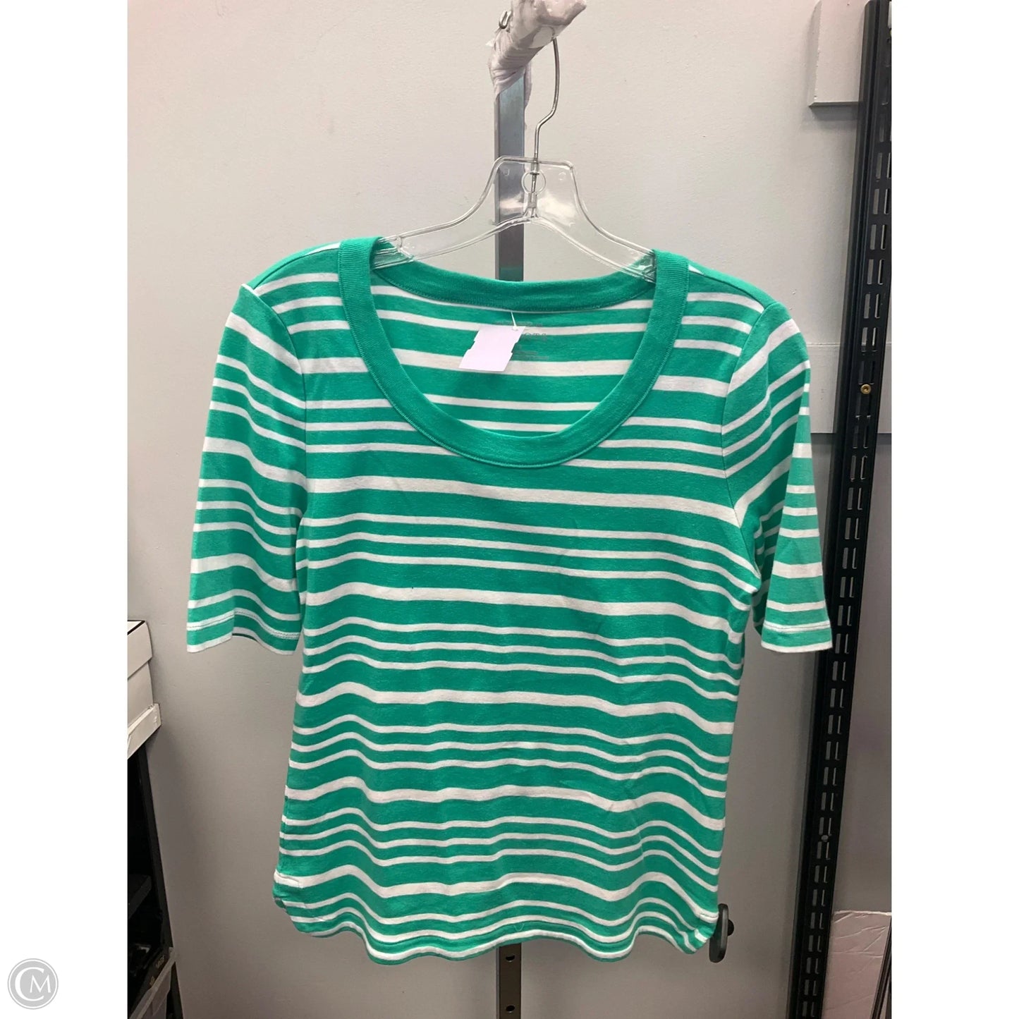 Top Short Sleeve By Talbots In Green & White, Size: M