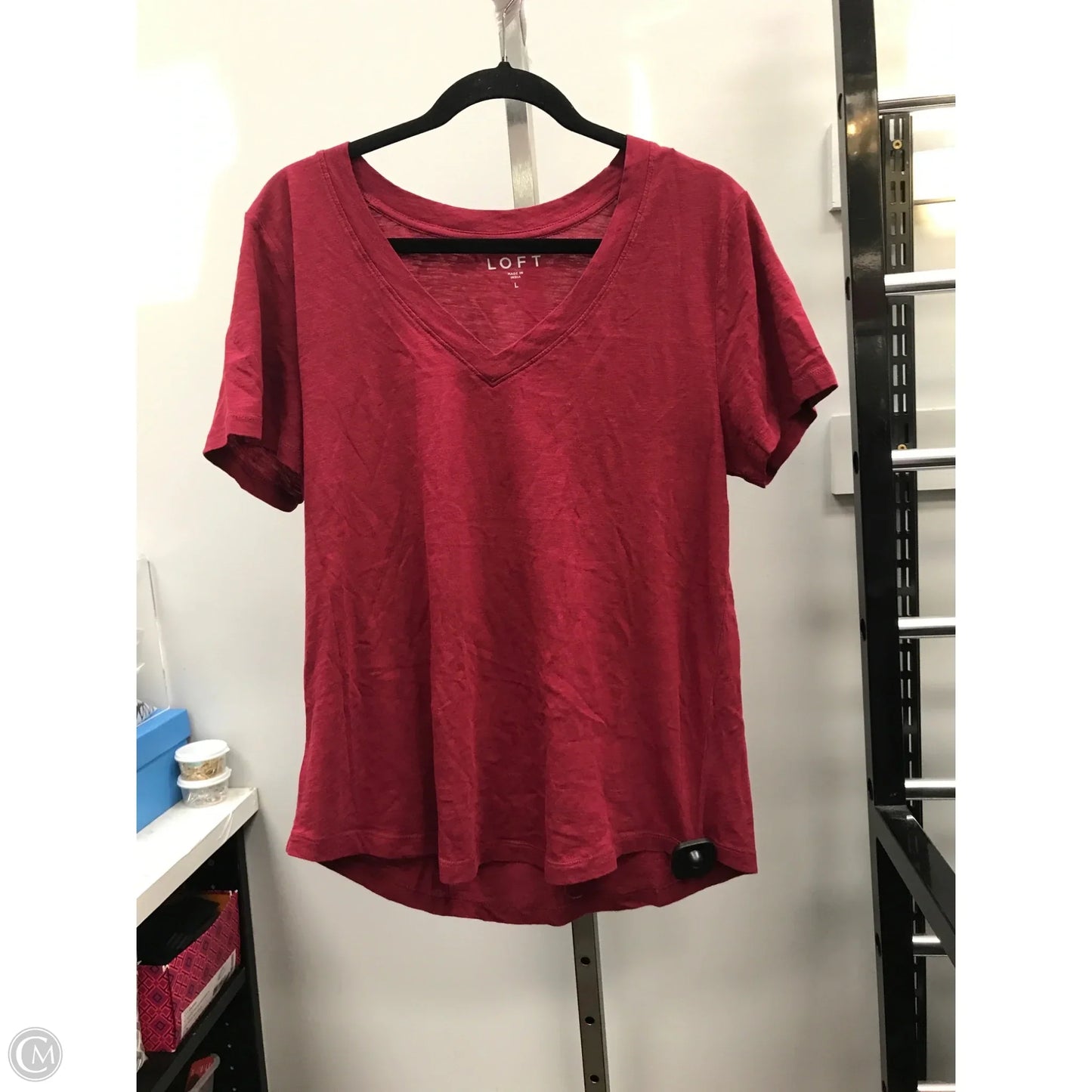 Top Short Sleeve Basic By Loft In Maroon, Size: L