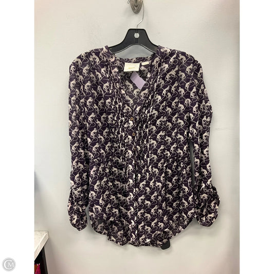 Top Long Sleeve By Maeve In Purple & White, Size: S
