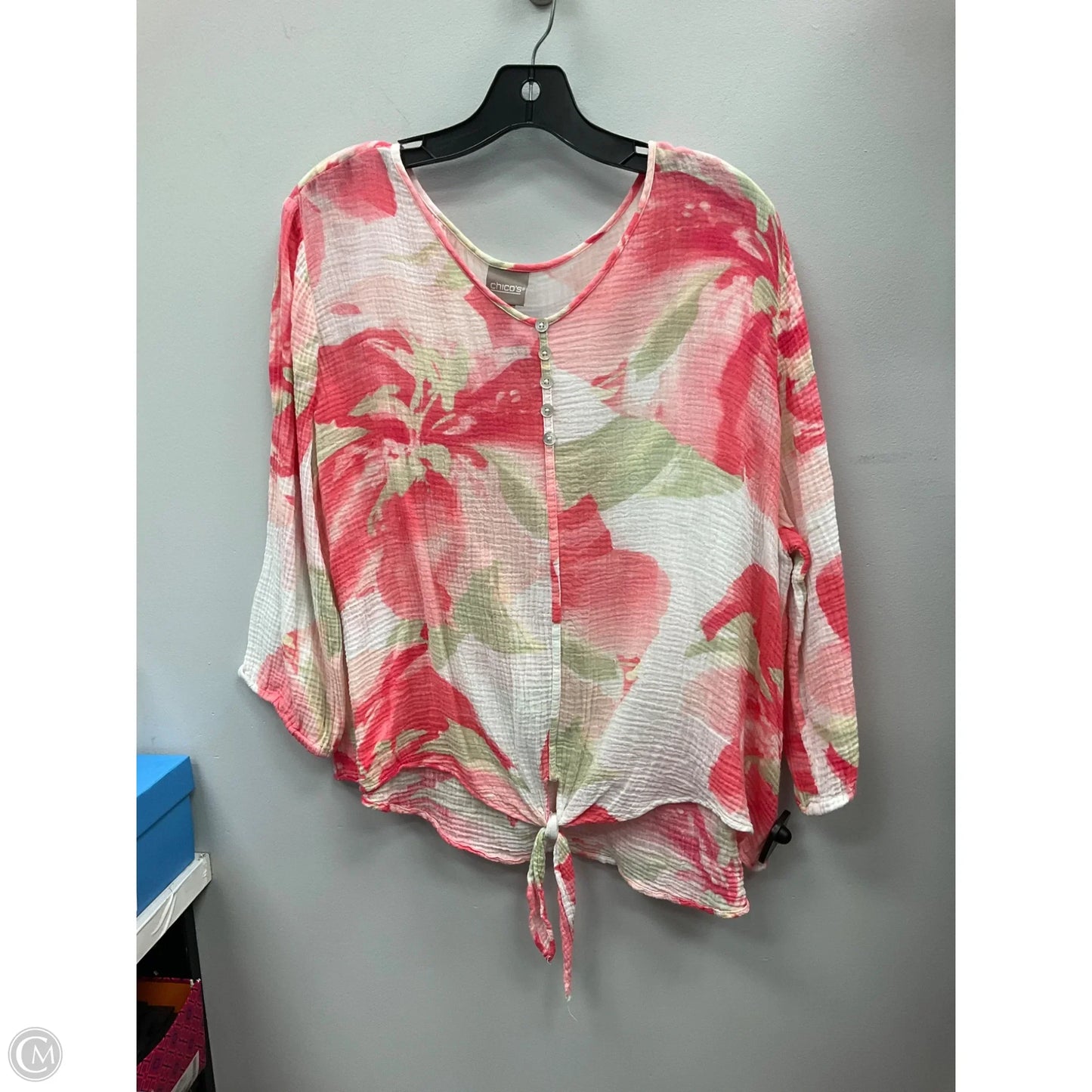 Top Long Sleeve By Chicos In Green & Pink, Size: Xl