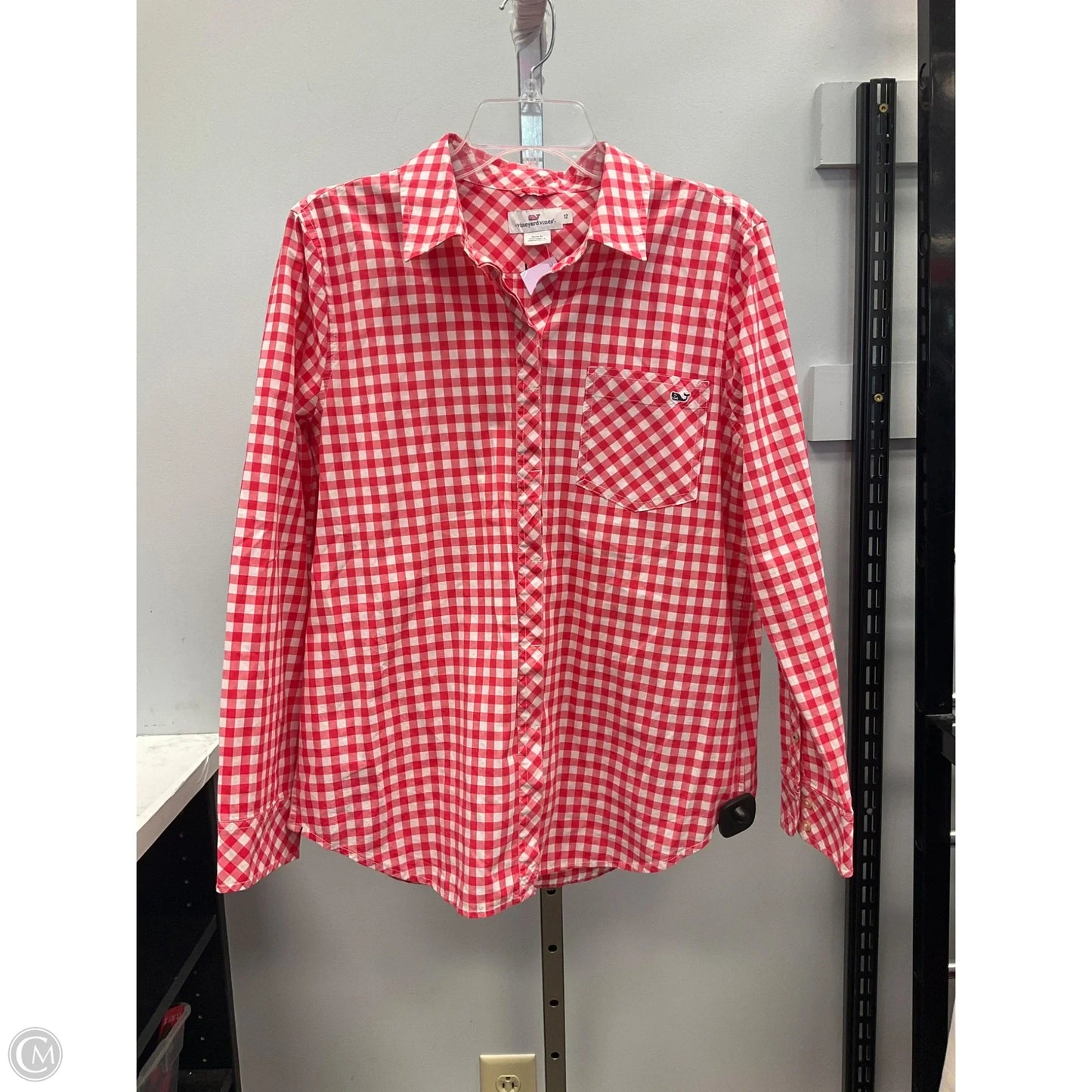 Top Long Sleeve By Vineyard Vines In Checkered Pattern, Size: 12