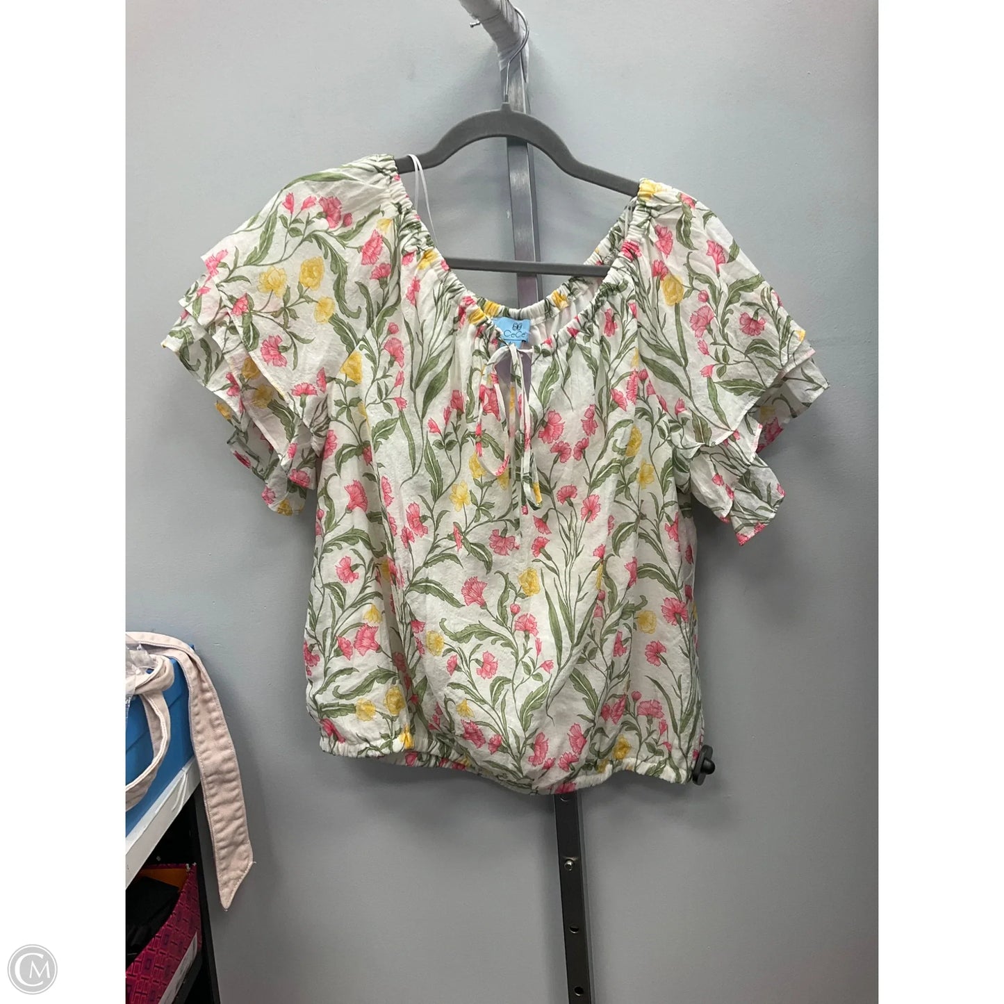 Top Short Sleeve By Cece In Floral Print, Size: L