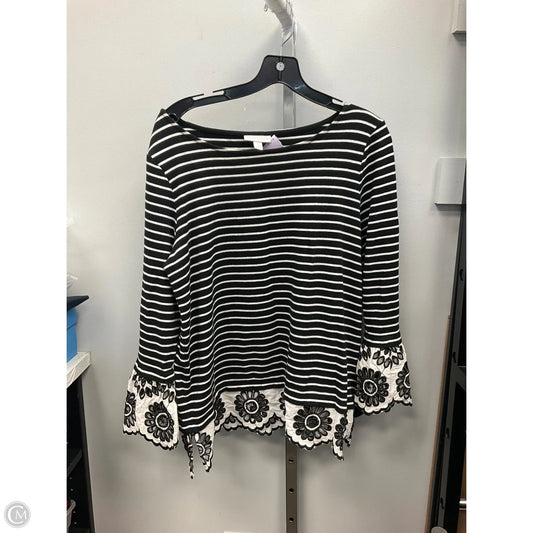 Top Long Sleeve By Charter Club In Black & White, Size: L