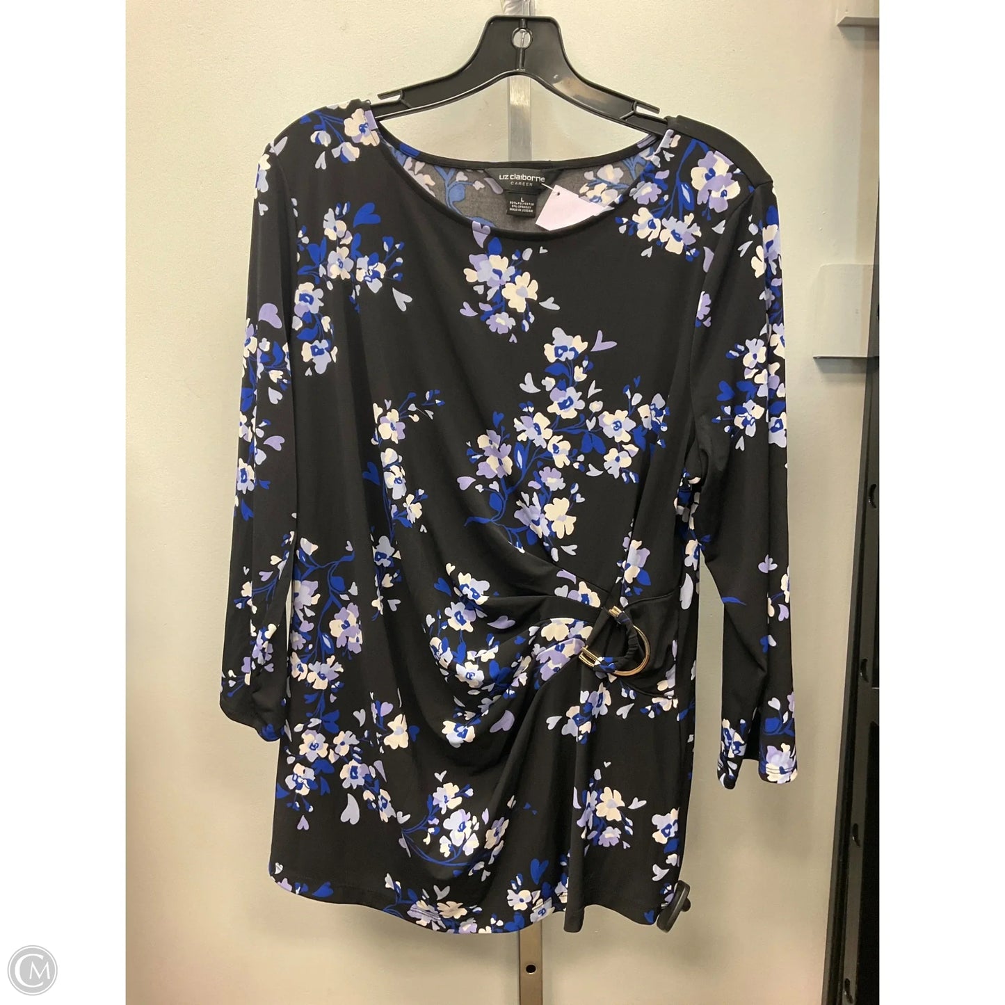 Top 3/4 Sleeve By Liz Claiborne In Black & Blue, Size: L