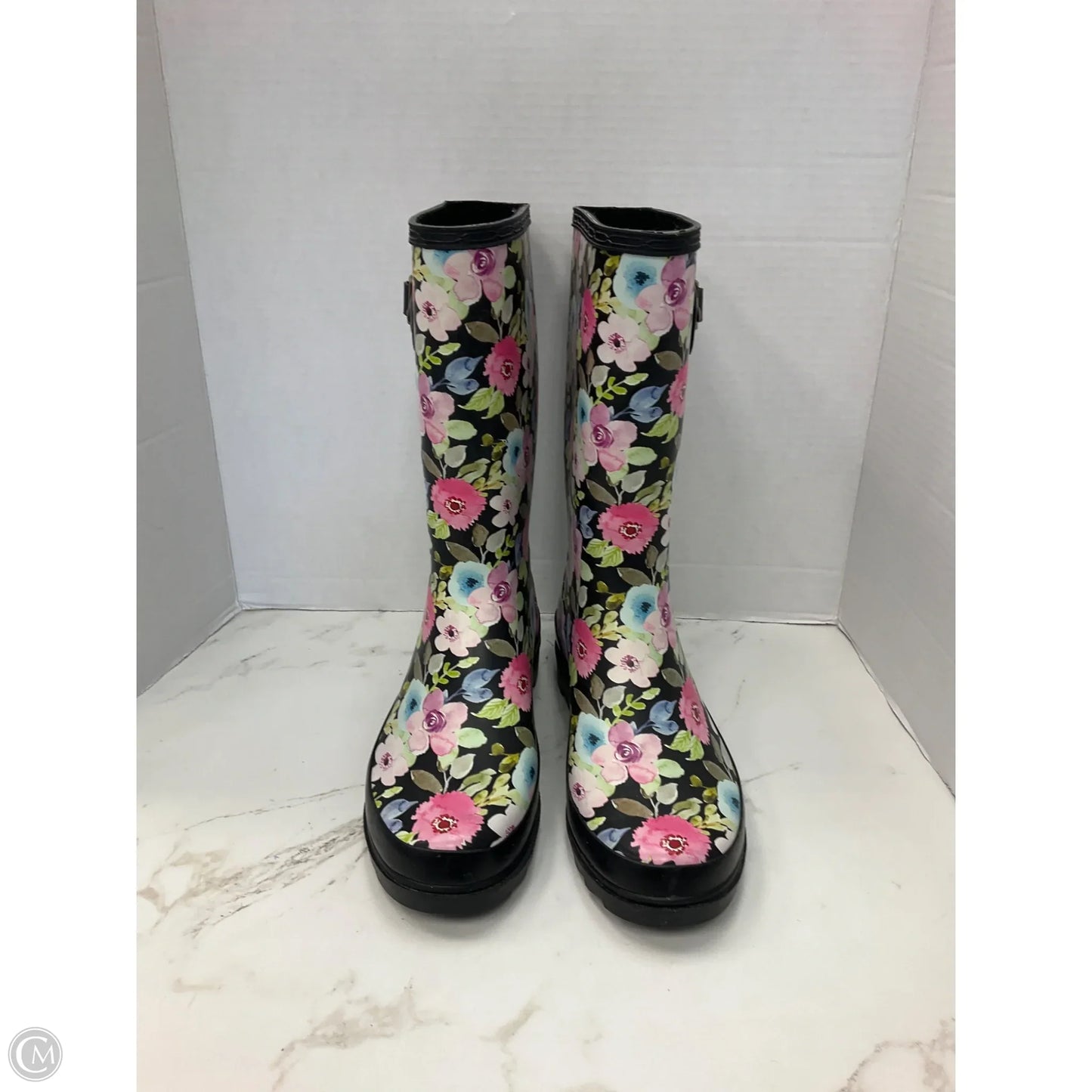 Boots Rain By Clothes Mentor In Floral Print, Size: 9