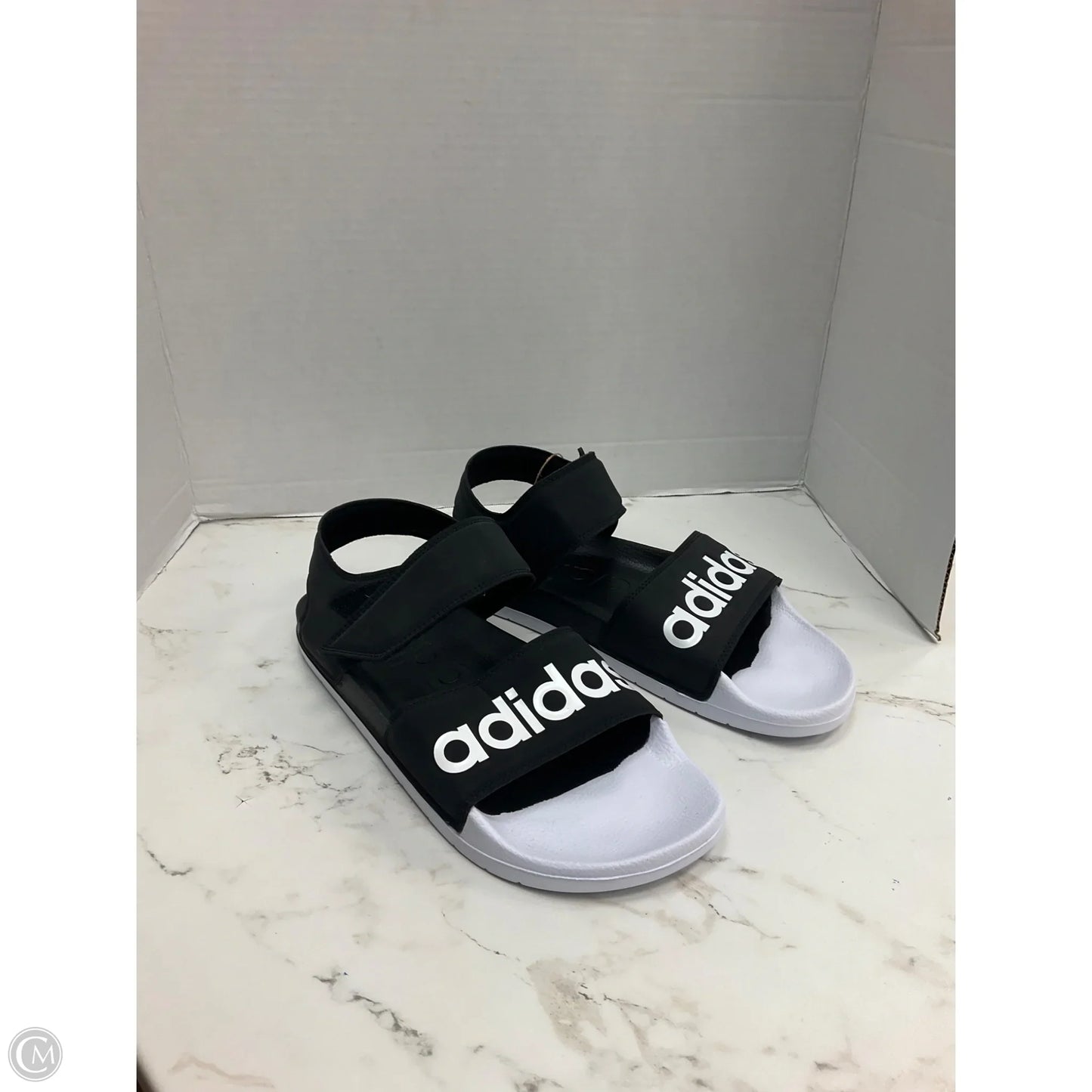 Sandals Flats By Adidas In Black & White, Size: 10