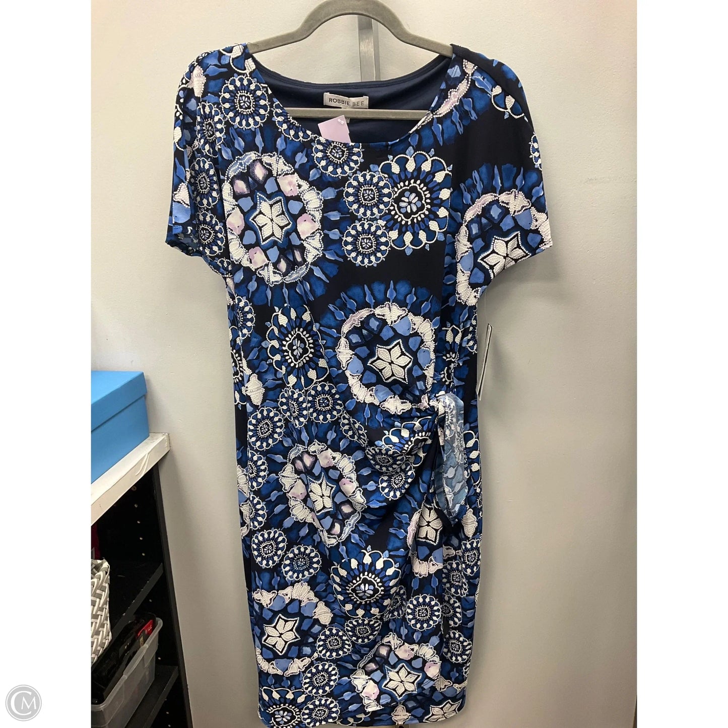 Dress Casual Midi By Robbie Bee In Blue & White, Size: L