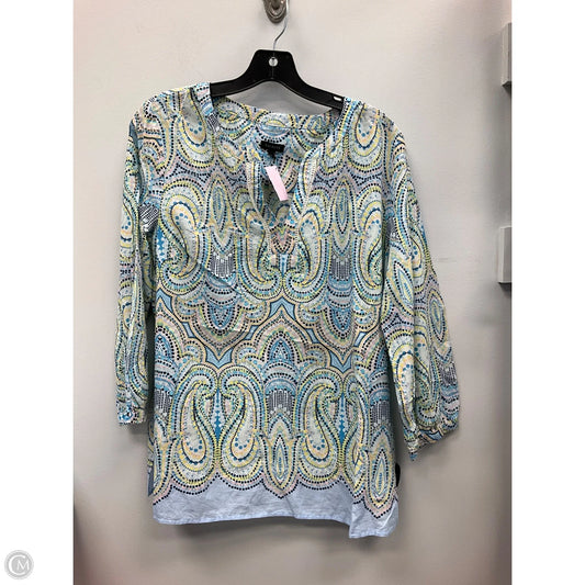 Top 3/4 Sleeve By Talbots In Blue & Yellow, Size: M