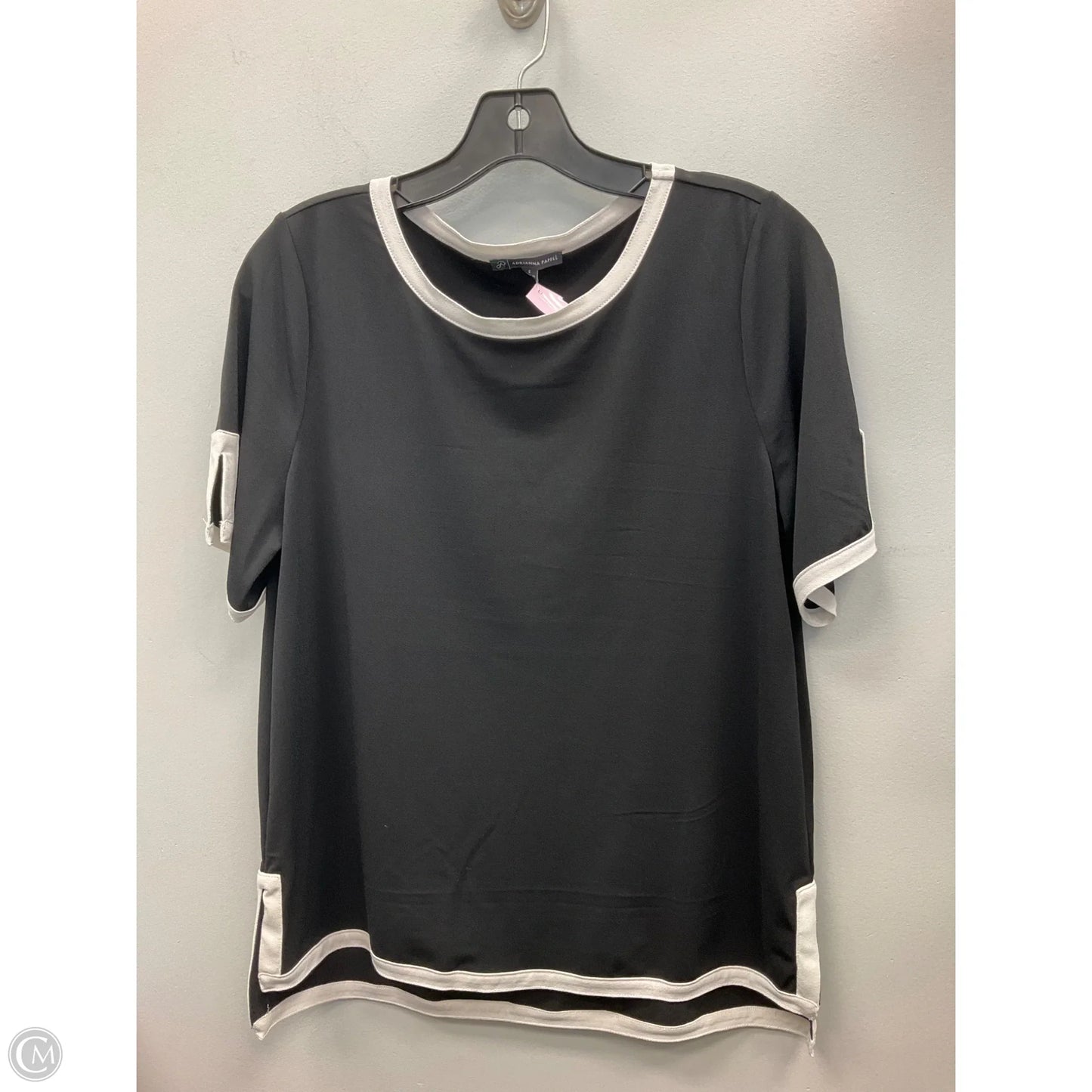 Top Short Sleeve By Adrianna Papell In Black & White, Size: S