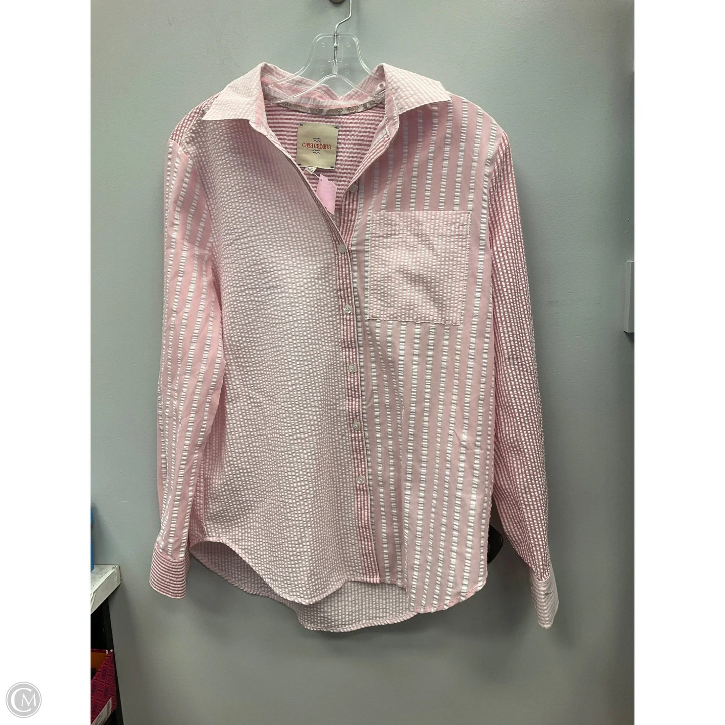 Top Long Sleeve By Clothes Mentor In Pink & White, Size: S