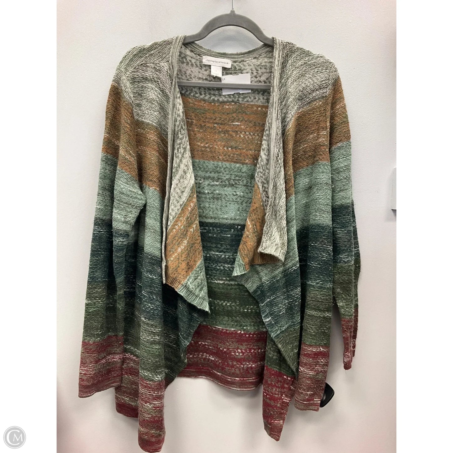 Sweater Cardigan By Christopher And Banks In Green & Orange, Size: L